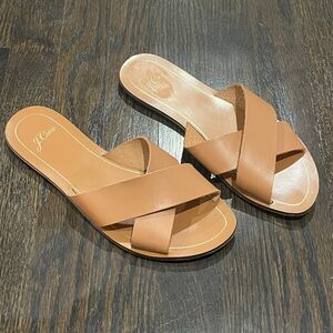 J. Crew Sandals Women’s 9 Cyprus Leather Criss Cross Slip-On Flat Tan Brown